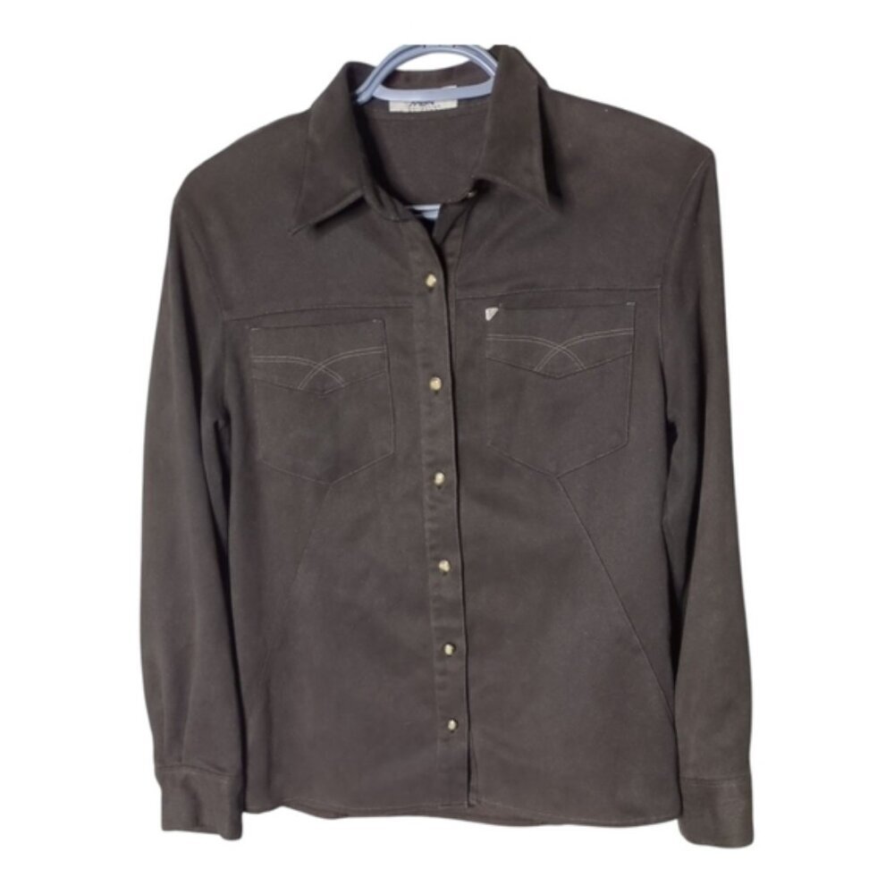 New Man Women's Faux Suede Western Inspired Brown Button Down Shirt Size Small